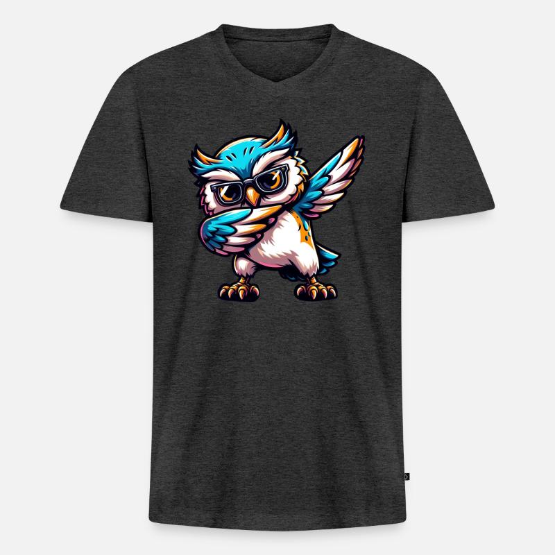 Coole Eule Dabbing Comic Süß - Männer Premium Bio T-Shirt mit V-Ausschnitt - Anthrazit meliert