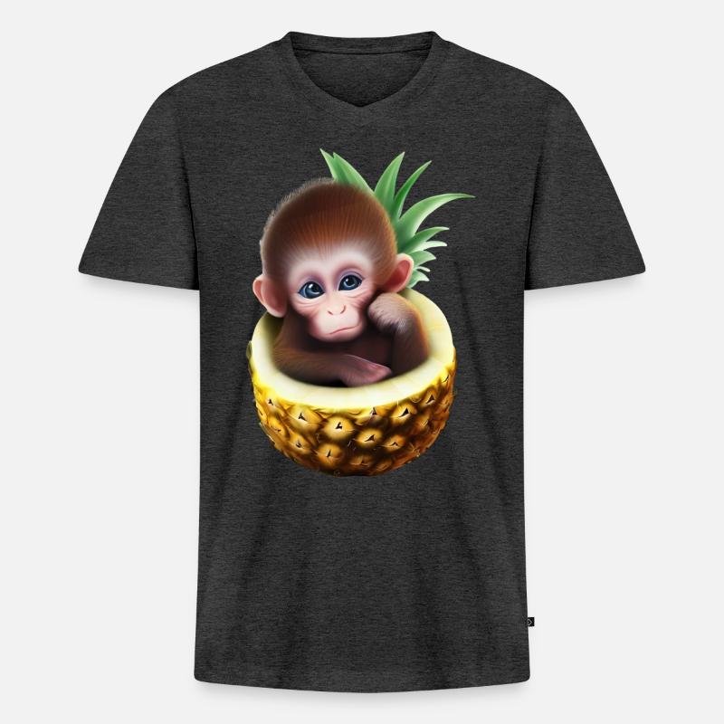 Kleiner Affe in einer Ananas - Männer Premium Bio T-Shirt mit V-Ausschnitt - Anthrazit meliert