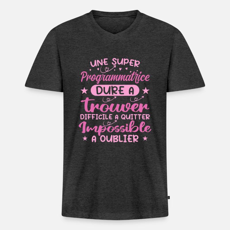 A Super Programmer - Programmer Gift - Men's Premium Organic T-shirt with V-neck - heather anthracite