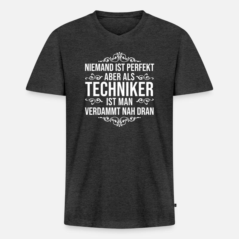 Techniker Spruch - Männer Premium Bio T-Shirt mit V-Ausschnitt - Anthrazit meliert