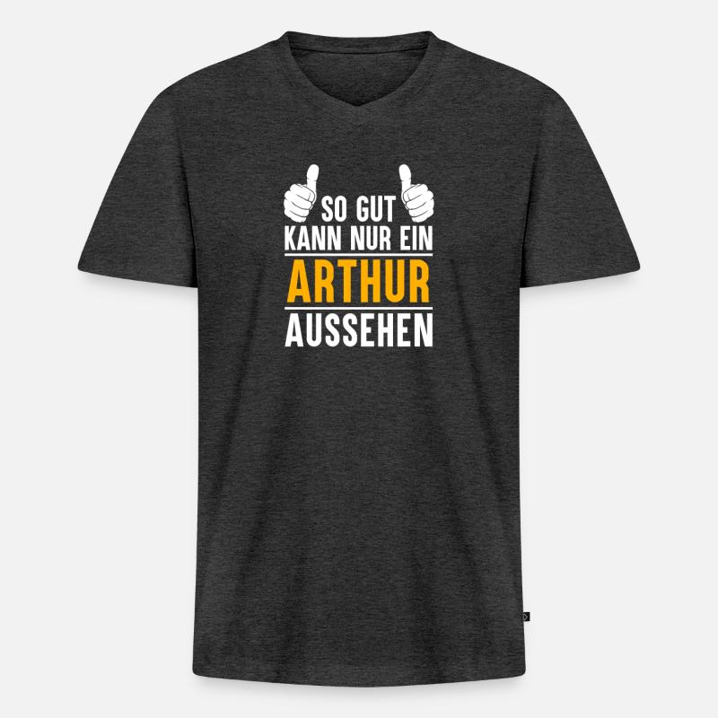 Arthur Vorname Geschenk - Männer Premium Bio T-Shirt mit V-Ausschnitt - Anthrazit meliert