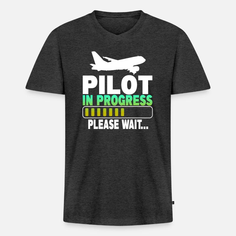 Pilot In Progress Please Wait - Männer Premium Bio T-Shirt mit V-Ausschnitt - Anthrazit meliert