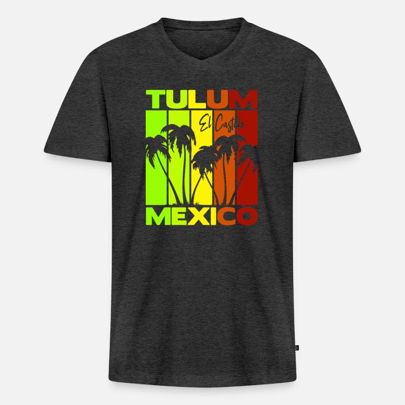 Tulum El Castillo Mexico - Männer Premium Bio T-Shirt mit V-Ausschnitt - Anthrazit meliert