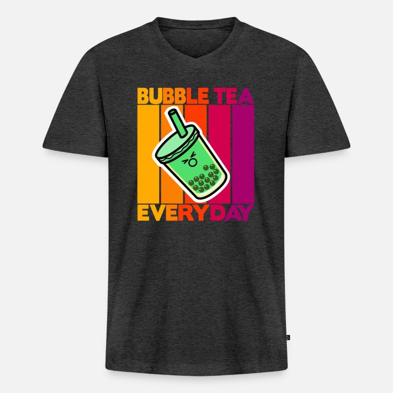 Bubble Tea Everyday - Männer Premium Bio T-Shirt mit V-Ausschnitt - Anthrazit meliert