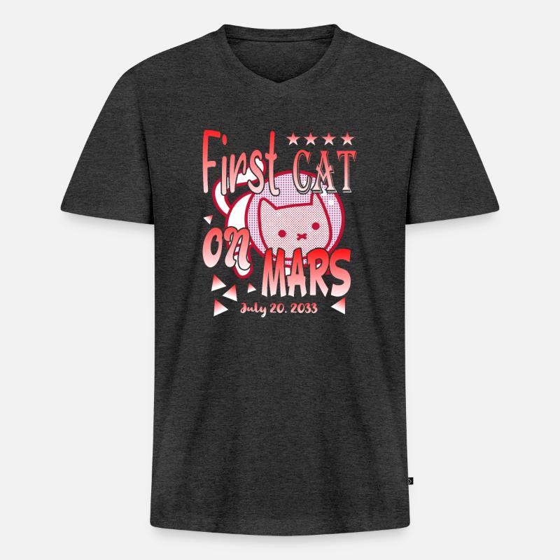 First Cat on Mars - Männer Premium Bio T-Shirt mit V-Ausschnitt - Anthrazit meliert