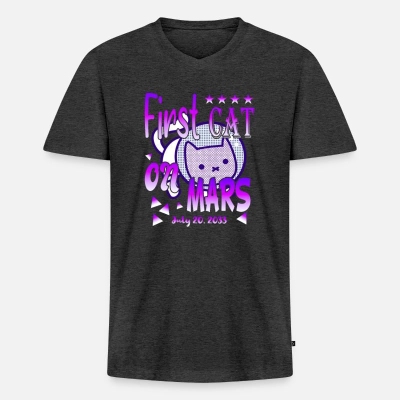 First Cat on Mars - Männer Premium Bio T-Shirt mit V-Ausschnitt - Anthrazit meliert