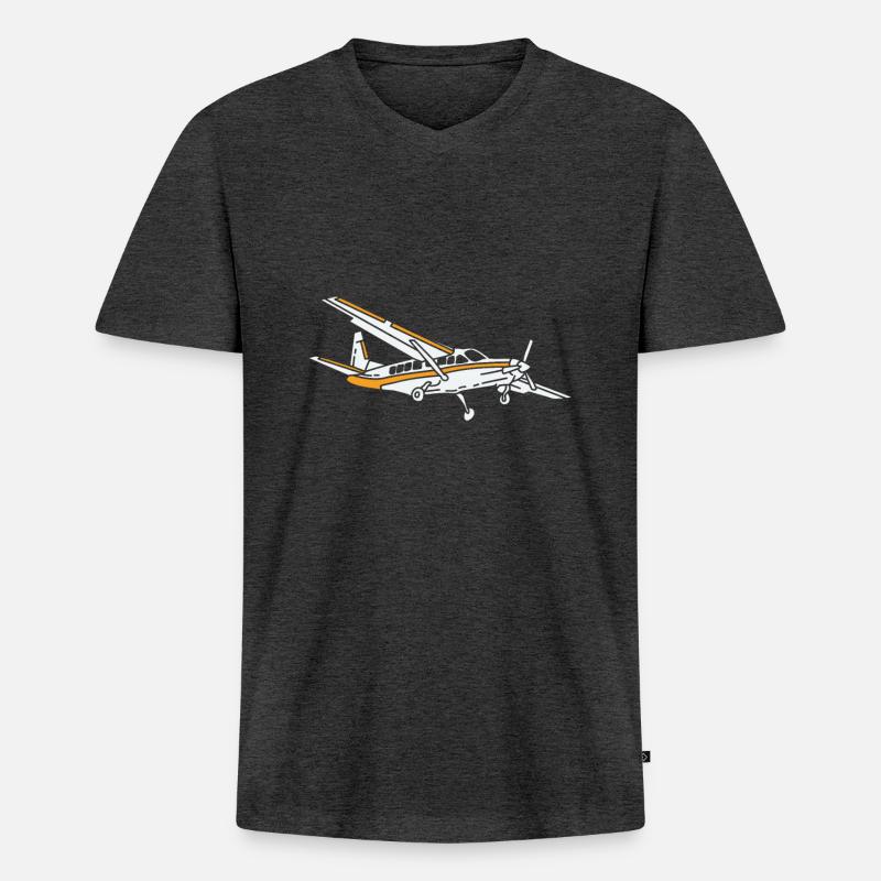 Propellerflugzeug Flieger Pilot Flugzeug - Männer Premium Bio T-Shirt mit V-Ausschnitt - Anthrazit meliert