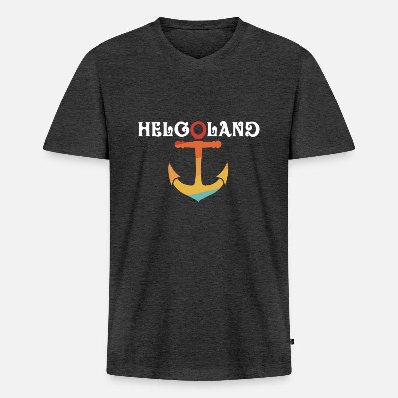 Helgoland mit Anker - Männer Premium Bio T-Shirt mit V-Ausschnitt - Anthrazit meliert
