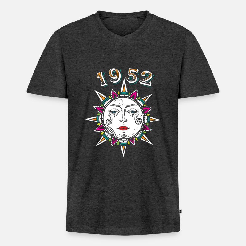 1952 Sonnengesicht - Männer Premium Bio T-Shirt mit V-Ausschnitt - Anthrazit meliert