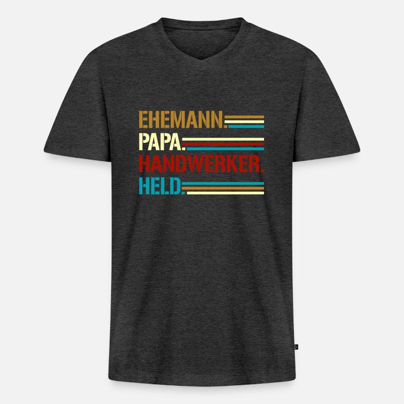 Ehemann Papa Handwerker Held - Männer Premium Bio T-Shirt mit V-Ausschnitt - Anthrazit meliert