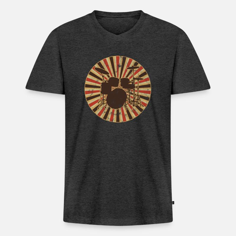 Drums Drummer Retro - Männer Premium Bio T-Shirt mit V-Ausschnitt - Anthrazit meliert