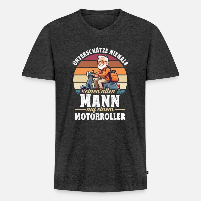 Motorroller Motorroller-Fahrer Rollerfahrer - Männer Premium Bio T-Shirt mit V-Ausschnitt - Anthrazit meliert
