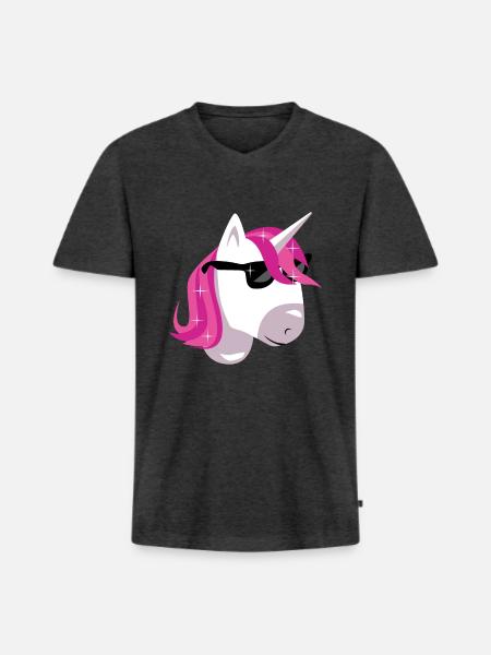 Einhorn - Männer Premium Bio T-Shirt mit V-Ausschnitt - Anthrazit meliert