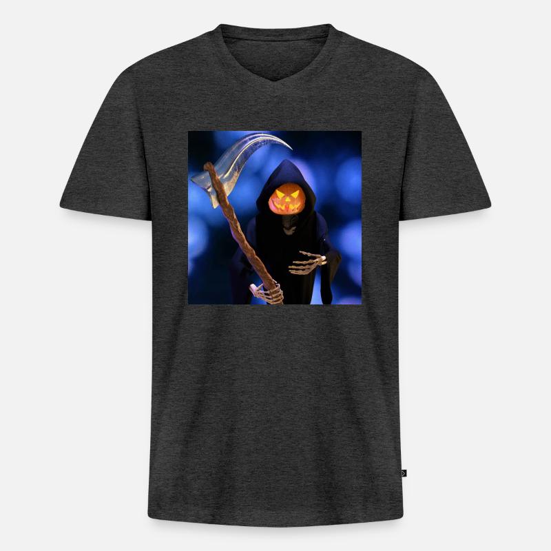 Der Sensenmann zu Halloween - Männer Premium Bio T-Shirt mit V-Ausschnitt - Anthrazit meliert