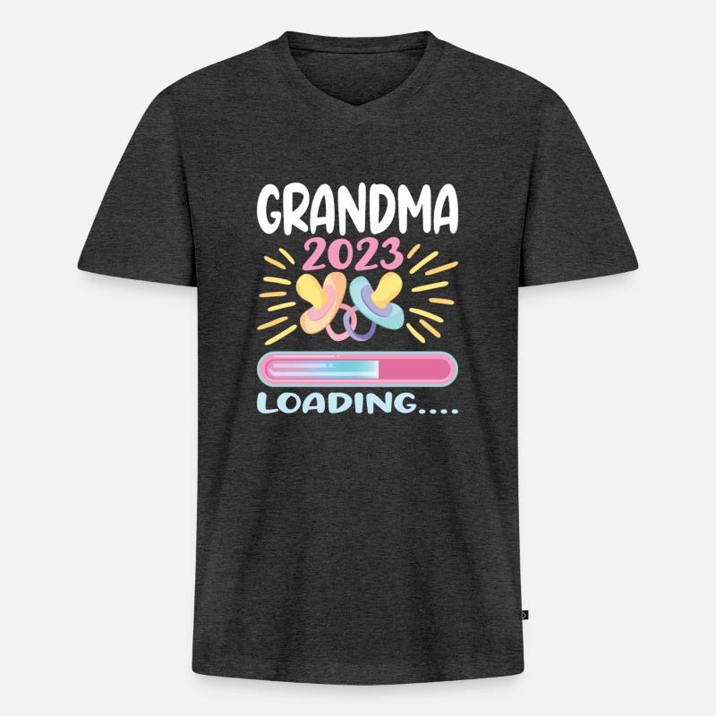 Grandma 2023 Loading - Männer Premium Bio T-Shirt mit V-Ausschnitt - Anthrazit meliert