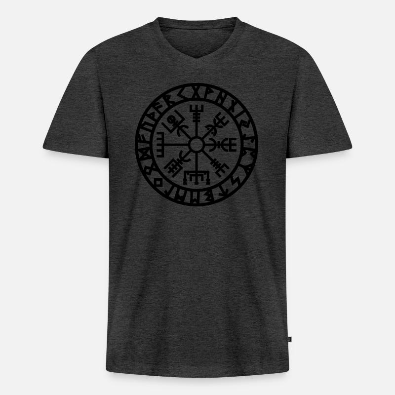 Vegvisir Kompass Rune Wikinger - Männer Premium Bio T-Shirt mit V-Ausschnitt - Anthrazit meliert