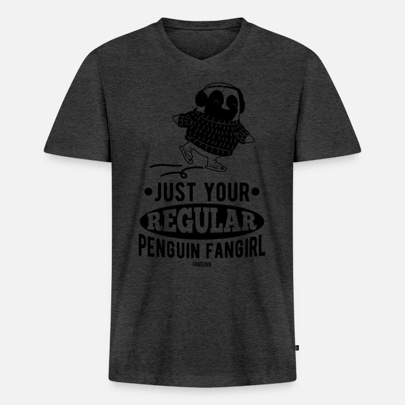 Pinguin Eislaufen Mädchen flugunfähig - Männer Premium Bio T-Shirt mit V-Ausschnitt - Anthrazit meliert