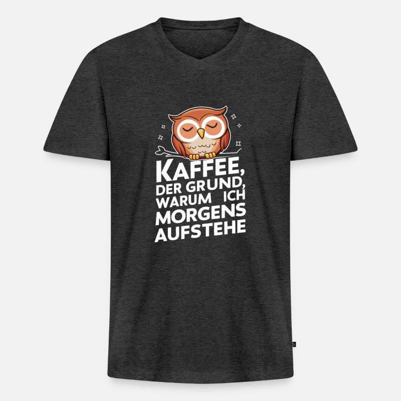 Nachteule Eule Eulen Vogel - Männer Premium Bio T-Shirt mit V-Ausschnitt - Anthrazit meliert