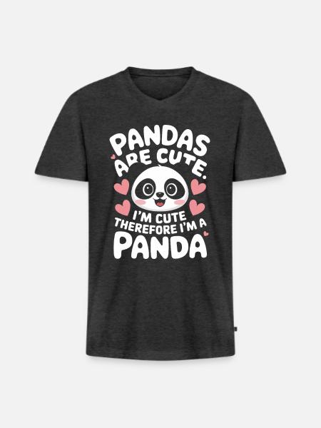 Panda Bear Panda Animal Pandas - Men's Premium Organic T-shirt with V-neck - heather anthracite