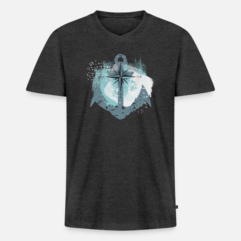 Anker und Kompass - Männer Premium Bio T-Shirt mit V-Ausschnitt - Anthrazit meliert