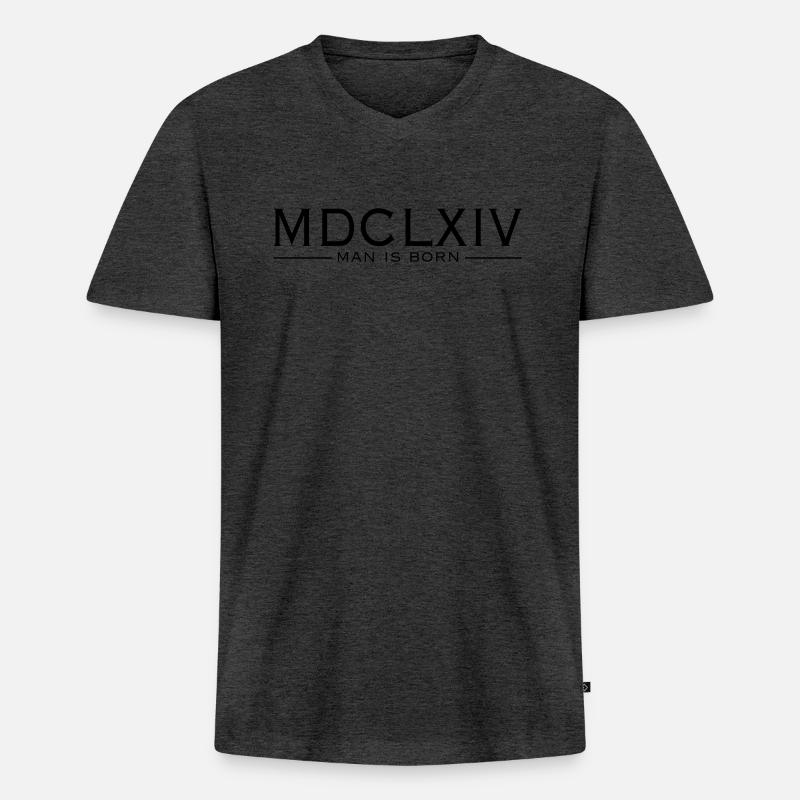 MDCLXIVmanisborn - Männer Premium Bio T-Shirt mit V-Ausschnitt - Anthrazit meliert