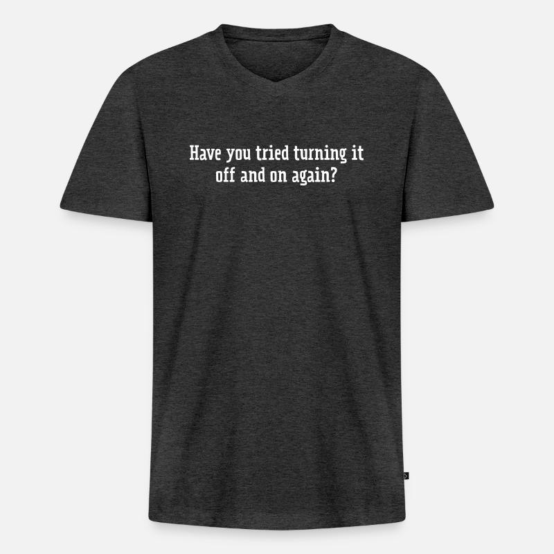 Off And On Again - Männer Premium Bio T-Shirt mit V-Ausschnitt - Anthrazit meliert