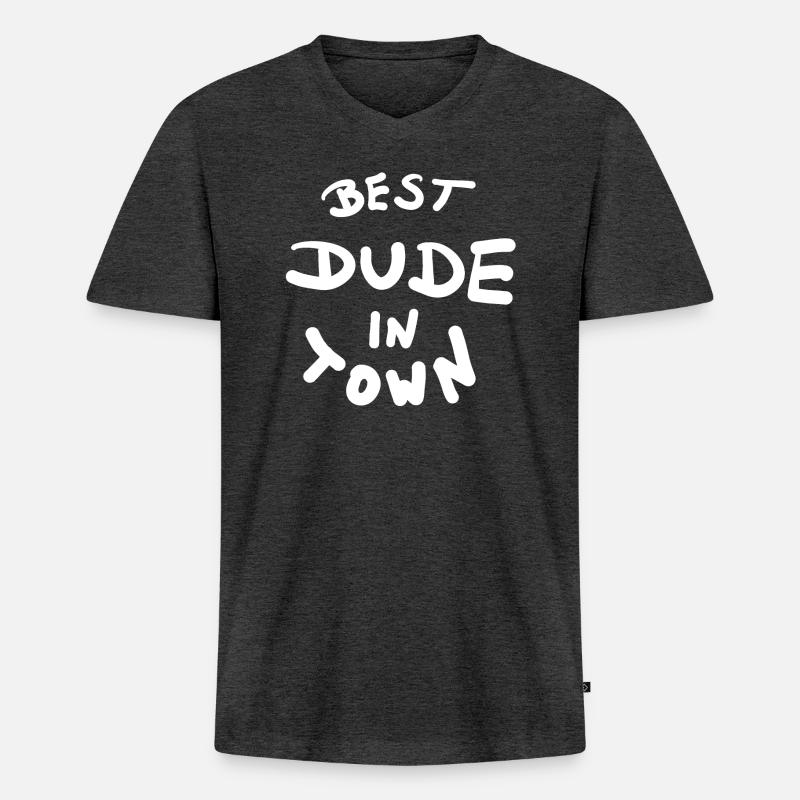 Bester Dude Stadt - Männer Premium Bio T-Shirt mit V-Ausschnitt - Anthrazit meliert