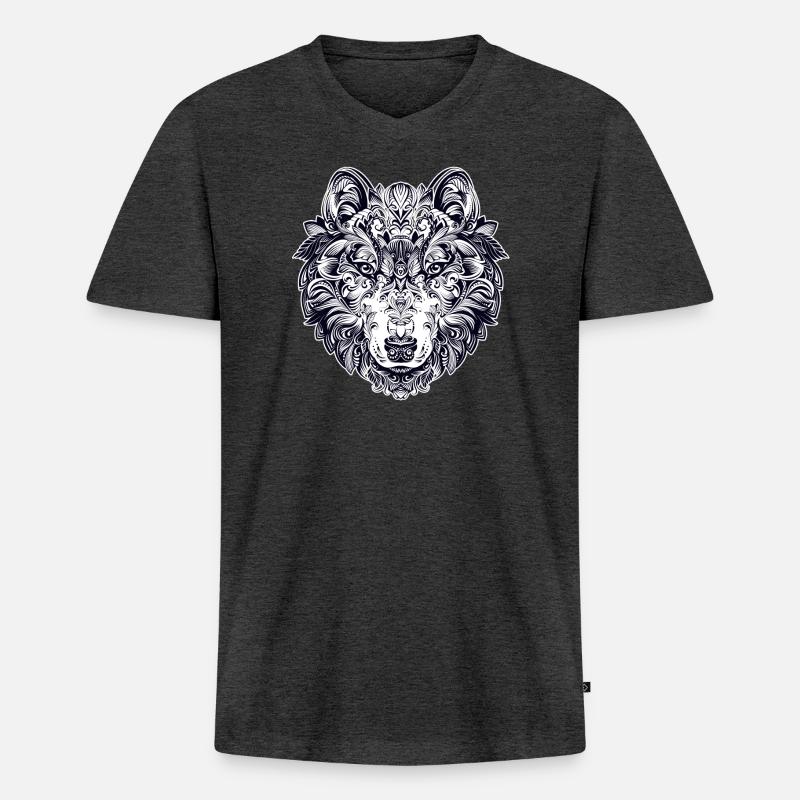 Wolf Design - Männer Premium Bio T-Shirt mit V-Ausschnitt - Anthrazit meliert