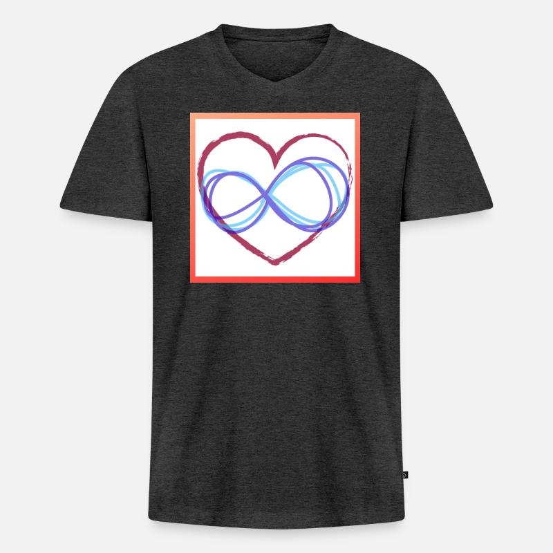 Herz Unendlichkeit - Männer Premium Bio T-Shirt mit V-Ausschnitt - Anthrazit meliert