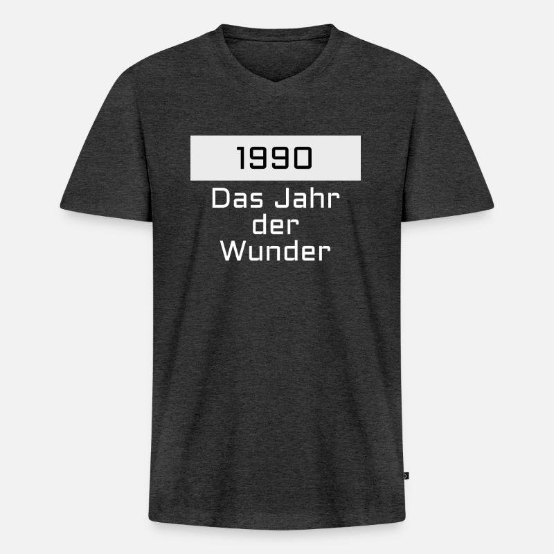 1990 - Männer Premium Bio T-Shirt mit V-Ausschnitt - Anthrazit meliert