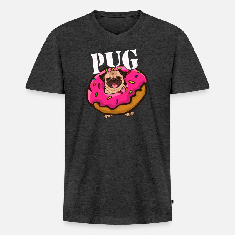 Pug Mops Donut - Männer Premium Bio T-Shirt mit V-Ausschnitt - Anthrazit meliert