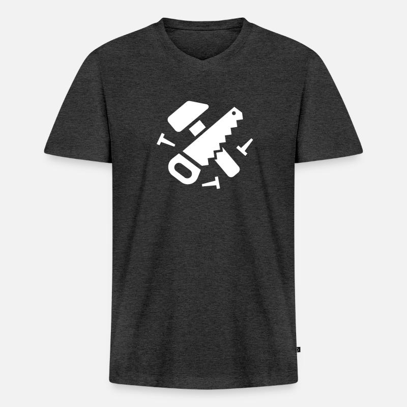 Work Hammer Saw Icon - Männer Premium Bio T-Shirt mit V-Ausschnitt - Anthrazit meliert