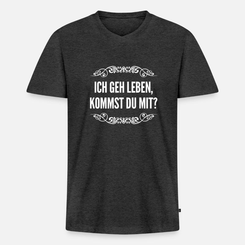 Lebensfreude - Männer Premium Bio T-Shirt mit V-Ausschnitt - Anthrazit meliert