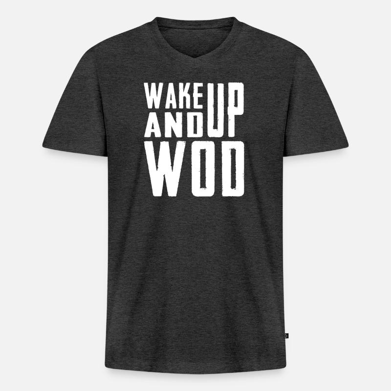 Wake Up And WOD - Männer Premium Bio T-Shirt mit V-Ausschnitt - Anthrazit meliert