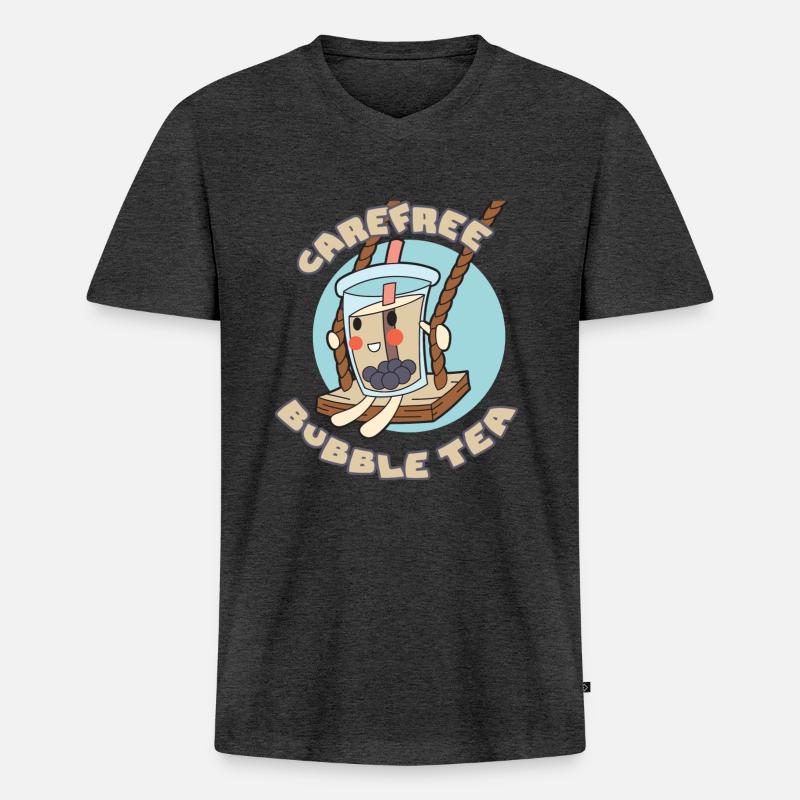 Sorgloser Bubble Tea - Männer Premium Bio T-Shirt mit V-Ausschnitt - Anthrazit meliert