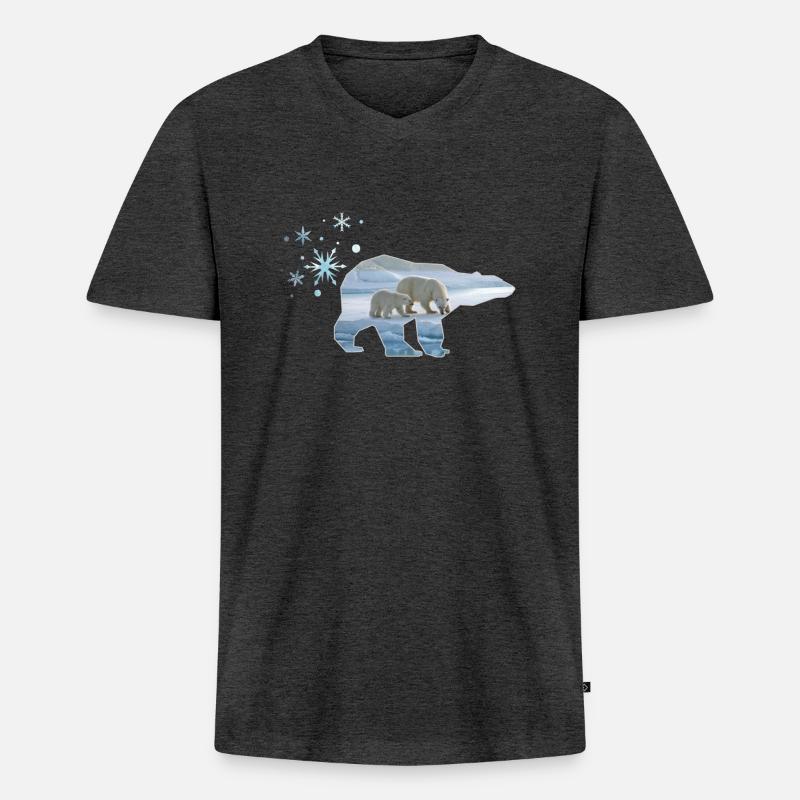 Eisbär - Männer Premium Bio T-Shirt mit V-Ausschnitt - Anthrazit meliert