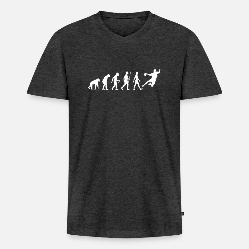 Handball Evolution - Männer Premium Bio T-Shirt mit V-Ausschnitt - Anthrazit meliert