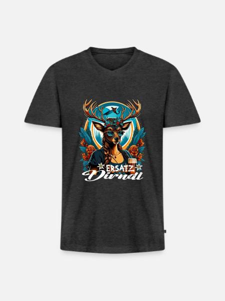 Tracht & Trachten Hirsch Ersatz Dirndl - Männer Premium Bio T-Shirt mit V-Ausschnitt - Anthrazit meliert