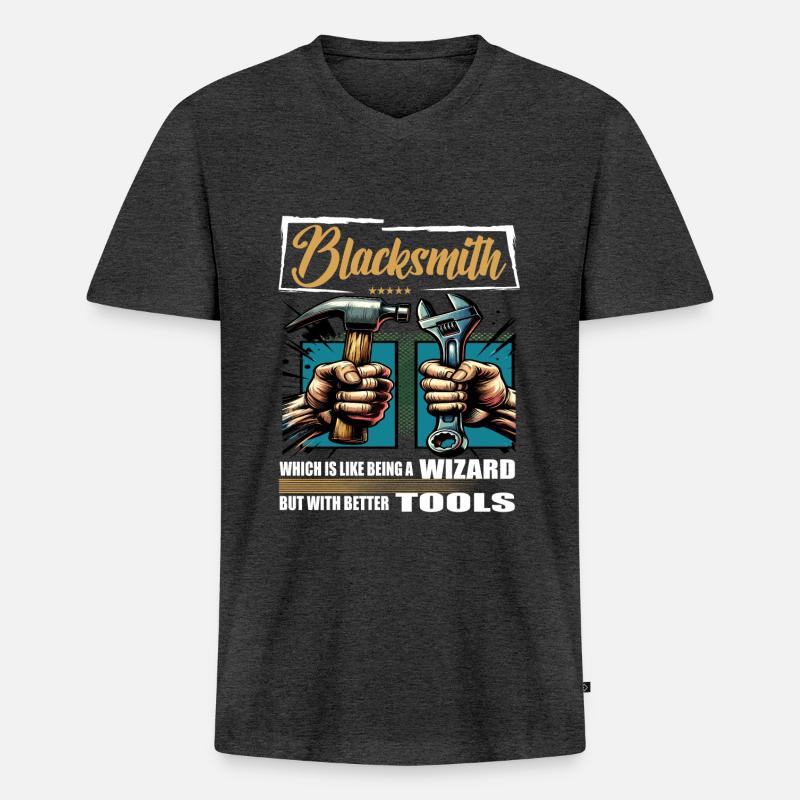 Blacksmith Beruf Spruch Arbeiter - Männer Premium Bio T-Shirt mit V-Ausschnitt - Anthrazit meliert
