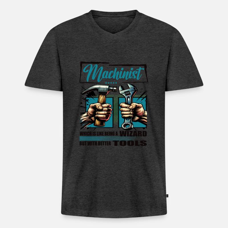 Machinist Beruf Spruch Arbeiter - Männer Premium Bio T-Shirt mit V-Ausschnitt - Anthrazit meliert