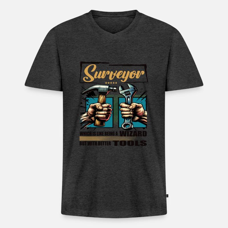 Surveyor Beruf Spruch Arbeiter - Männer Premium Bio T-Shirt mit V-Ausschnitt - Anthrazit meliert