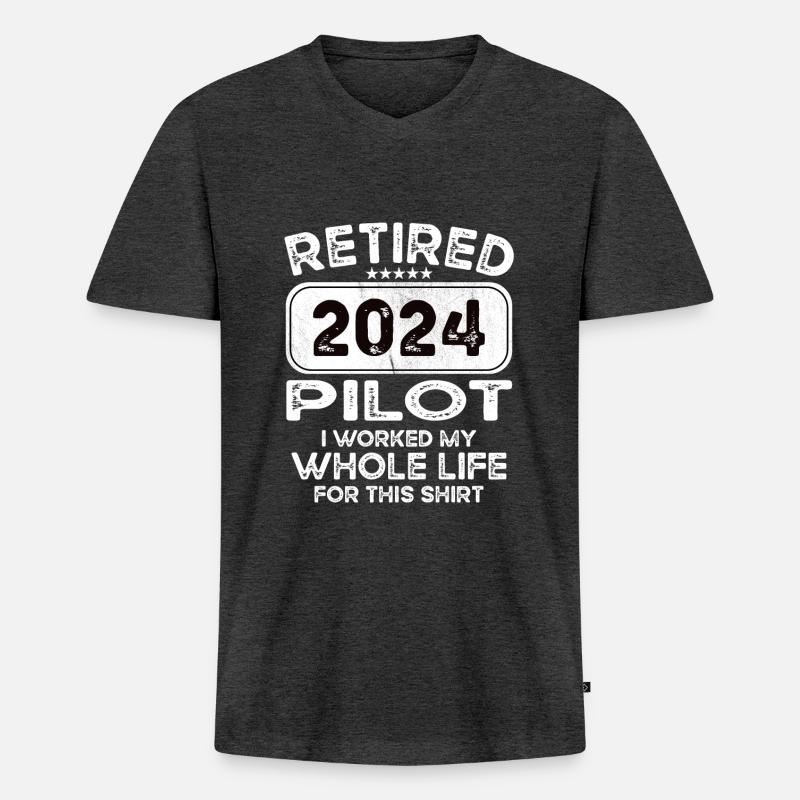 Retired Pilot 2024 - Männer Premium Bio T-Shirt mit V-Ausschnitt - Anthrazit meliert