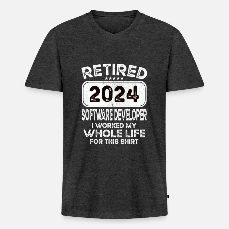 Retired Software developer 2024 - Männer Premium Bio T-Shirt mit V-Ausschnitt - Anthrazit meliert