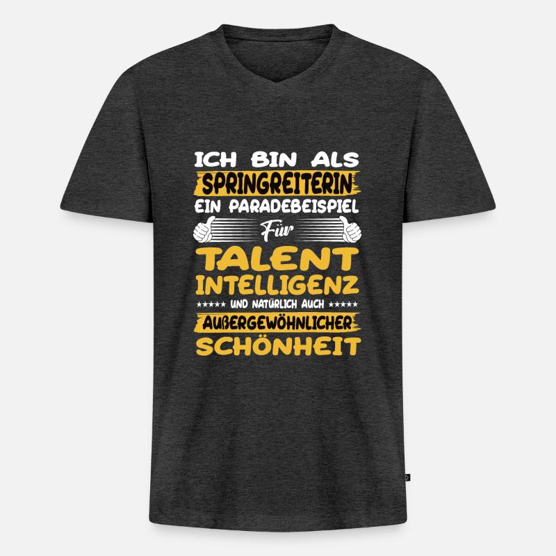 Springreiterin ein Paradebeispiel Springreiten - Männer Premium Bio T-Shirt mit V-Ausschnitt - Anthrazit meliert