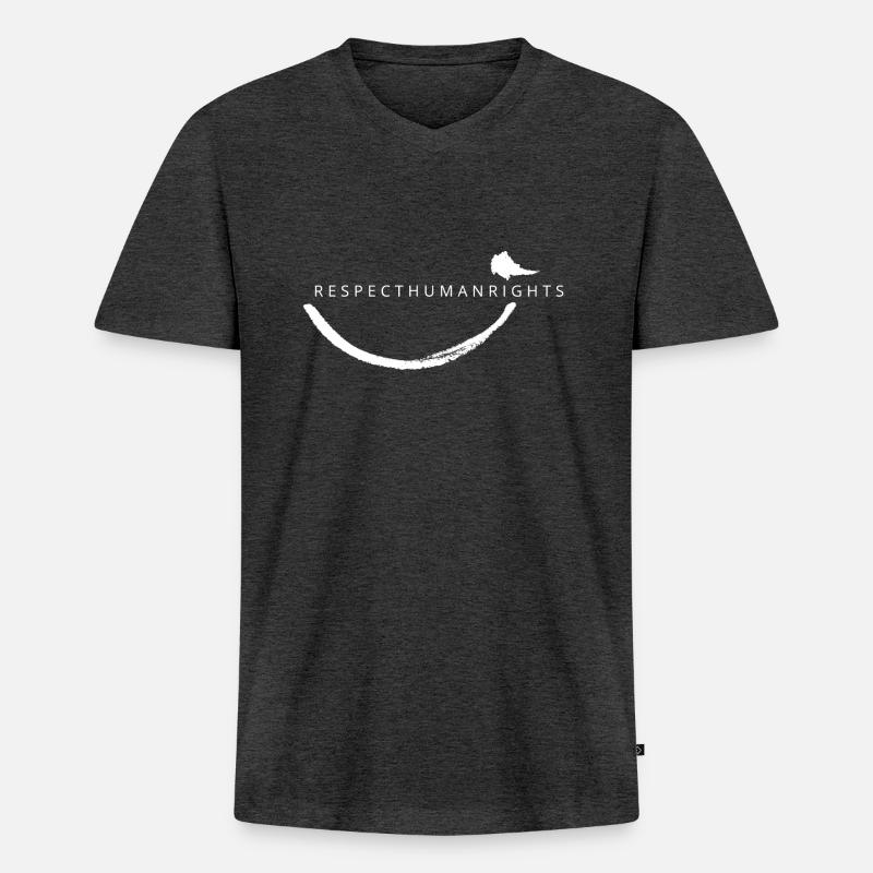 Respect Human Rights - Männer Premium Bio T-Shirt mit V-Ausschnitt - Anthrazit meliert