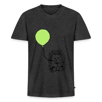 Igel mit Ballon - Männer Premium Bio T-Shirt mit V-Ausschnitt - Anthrazit meliert - Vorne - Nico (187cm)