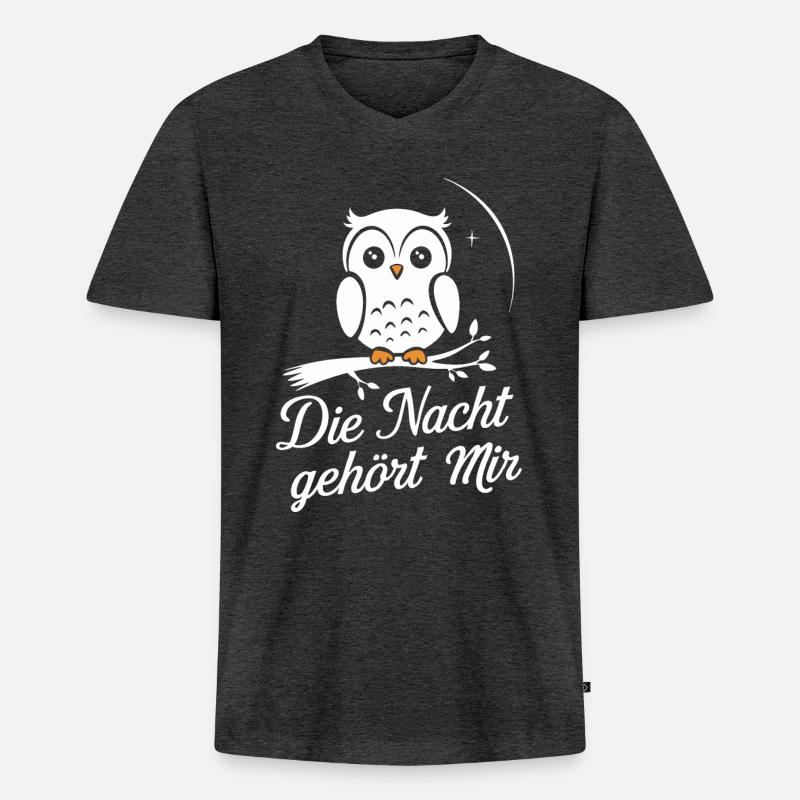 Nachteule Eule Eulen Vogel - Männer Premium Bio T-Shirt mit V-Ausschnitt - Anthrazit meliert