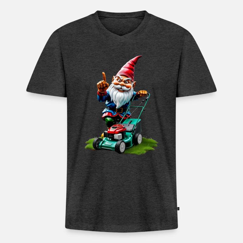Rasenmäher Gartenzwerg Gärtner Geschenkideen - Männer Premium Bio T-Shirt mit V-Ausschnitt - Anthrazit meliert