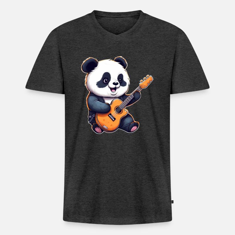 Panda-Gitarrist - Männer Premium Bio T-Shirt mit V-Ausschnitt - Anthrazit meliert