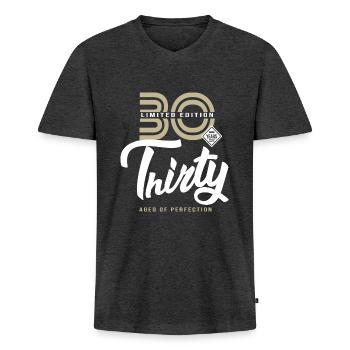 30 Jahre dreißig Geburtstagsgeschenk 30 Jahre - Männer Premium Bio T-Shirt mit V-Ausschnitt - Anthrazit meliert - Vorne - Nico (187cm)